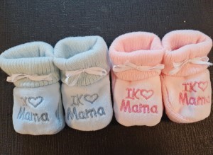 Ik hou van mama - slofjes roze en blauw